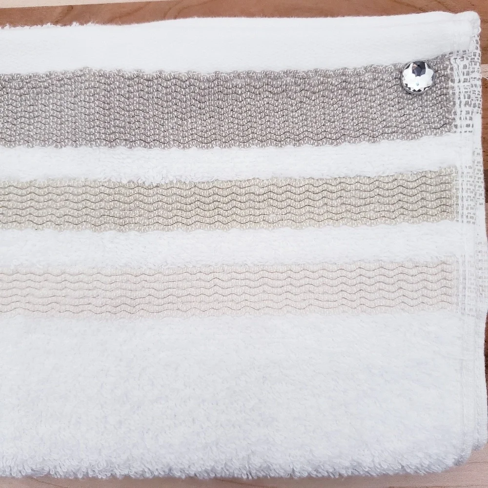 ❤️LAST 1❤️ #0970-A ■NEW Beige/Striped Hang'N'Snap Hand Towel 🤍Select Snap